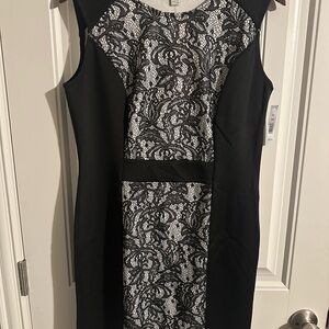 Chic Black and White Lace Midi Dress